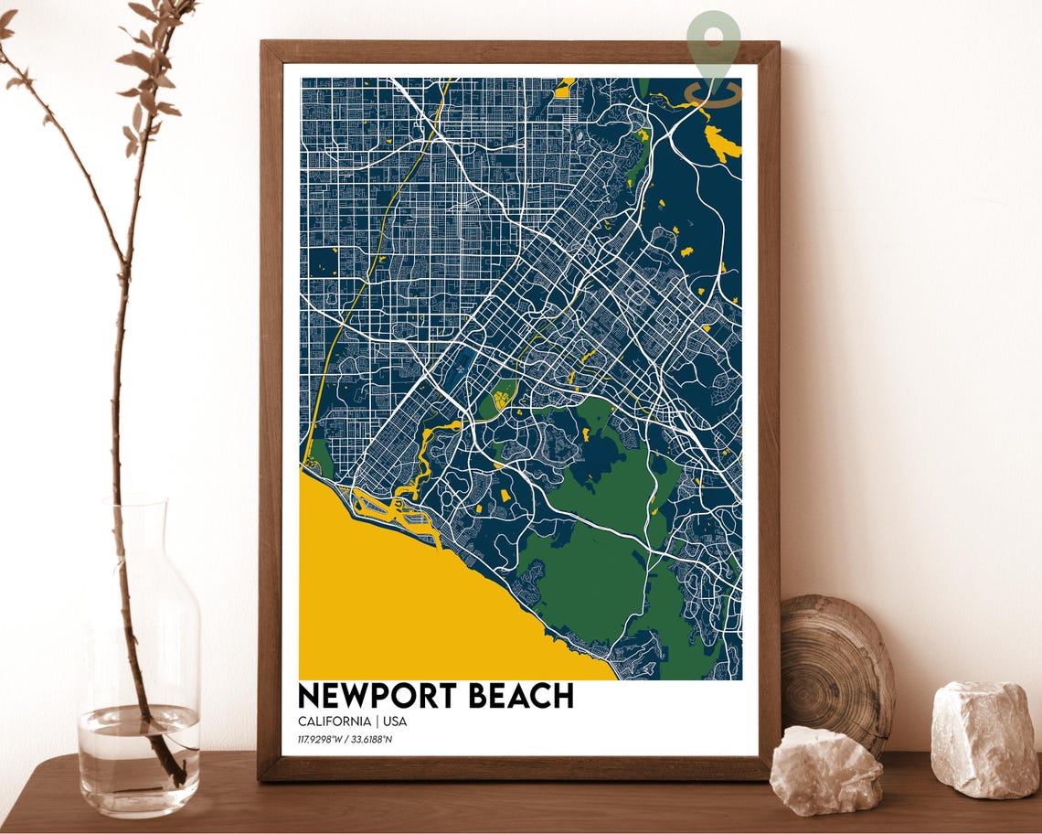 Newport Beach California USA Teal Orange Coastal Map Art Poster - Image 6