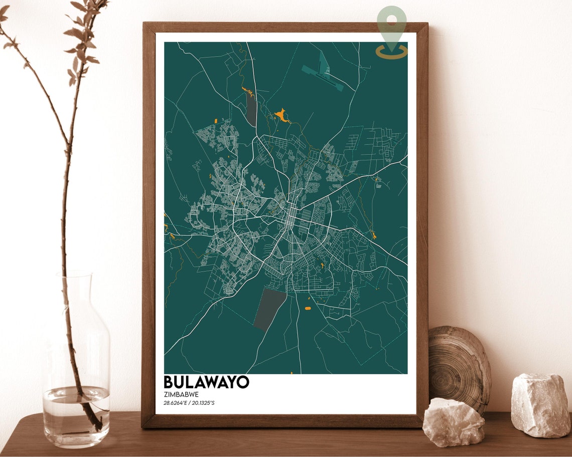 Bulawayo Zimbabwe City Map Art Poster Navy Magenta Modern Decor - Image 6