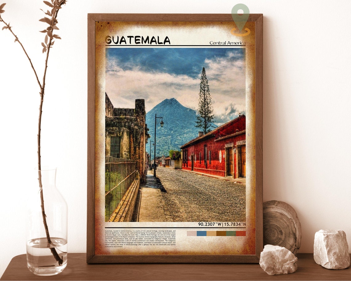 Guatemala Antigua Colonial Street and Volcano View Travel Poster - Image 6