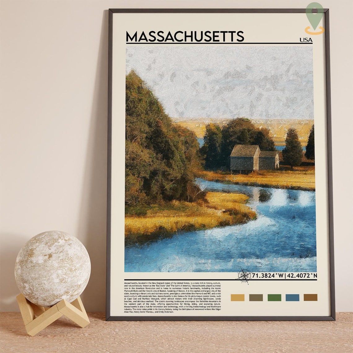 Massachusetts USA New England River Landscape Painting Poster - Image 3