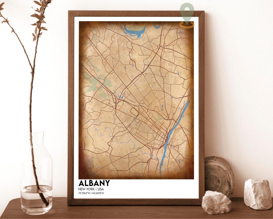 Albany New York Hudson River Dark Blue City Street Map Poster - Image 6