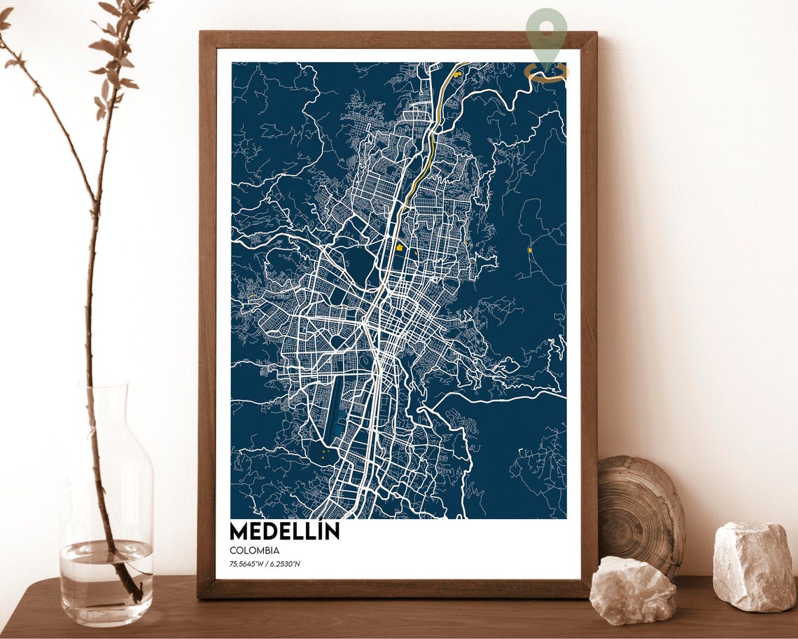 Medellin Colombia Cream Maroon Street Map Valley Modern Art Poster - Image 2