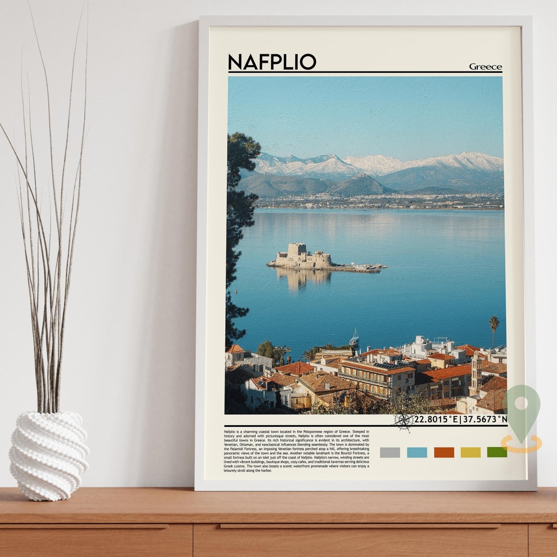 Nafplio Greece Coastal Town Fortress Island Harbor Travel Poster - Image 3