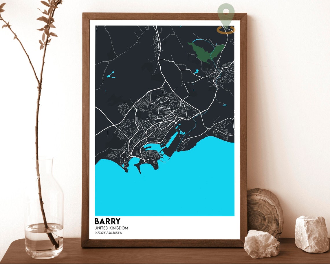 Barry United Kingdom Bold Navy Gold Coastal Street Map Poster - Image 2