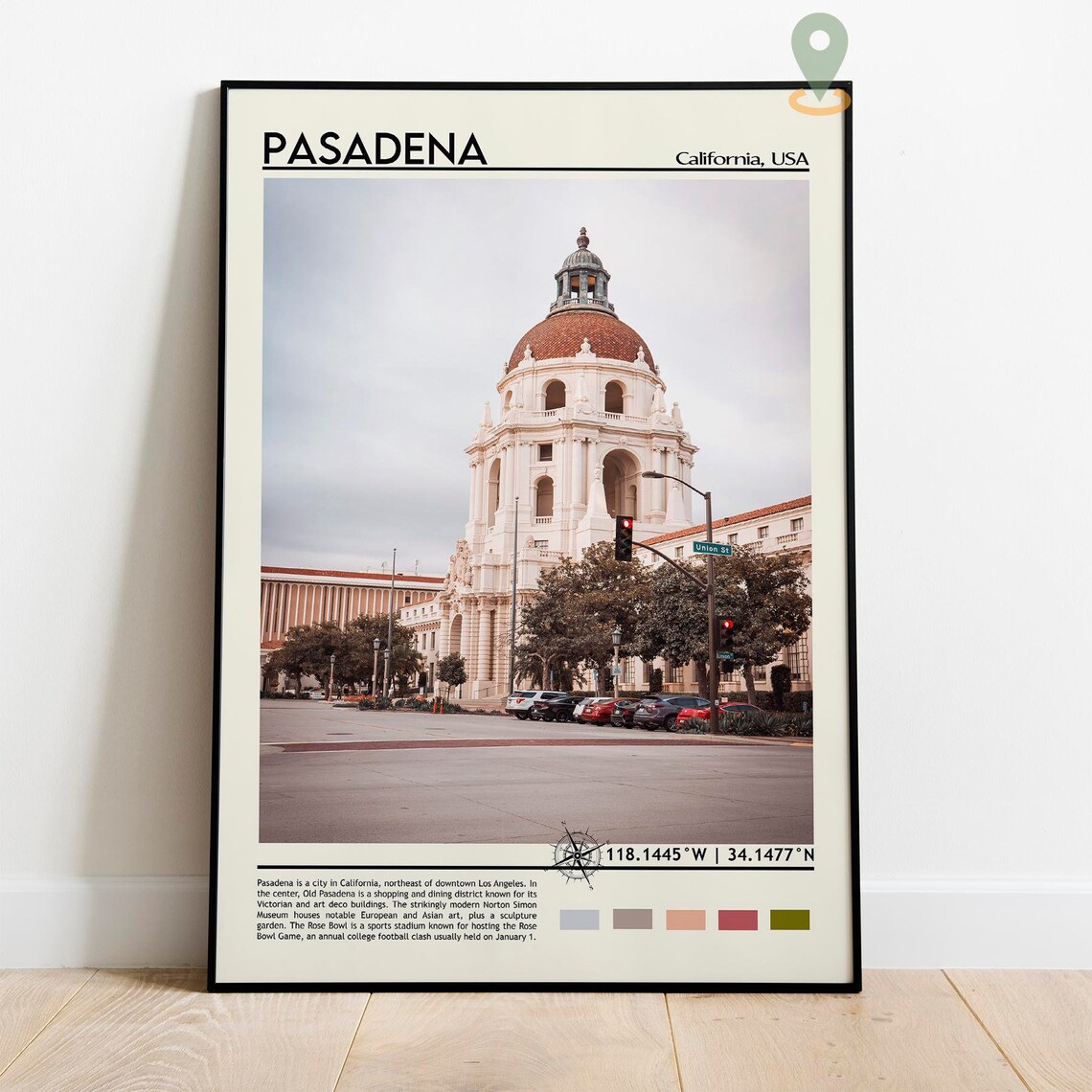 Pasadena California City Hall Dome Vintage Travel Poster Art - Image 2