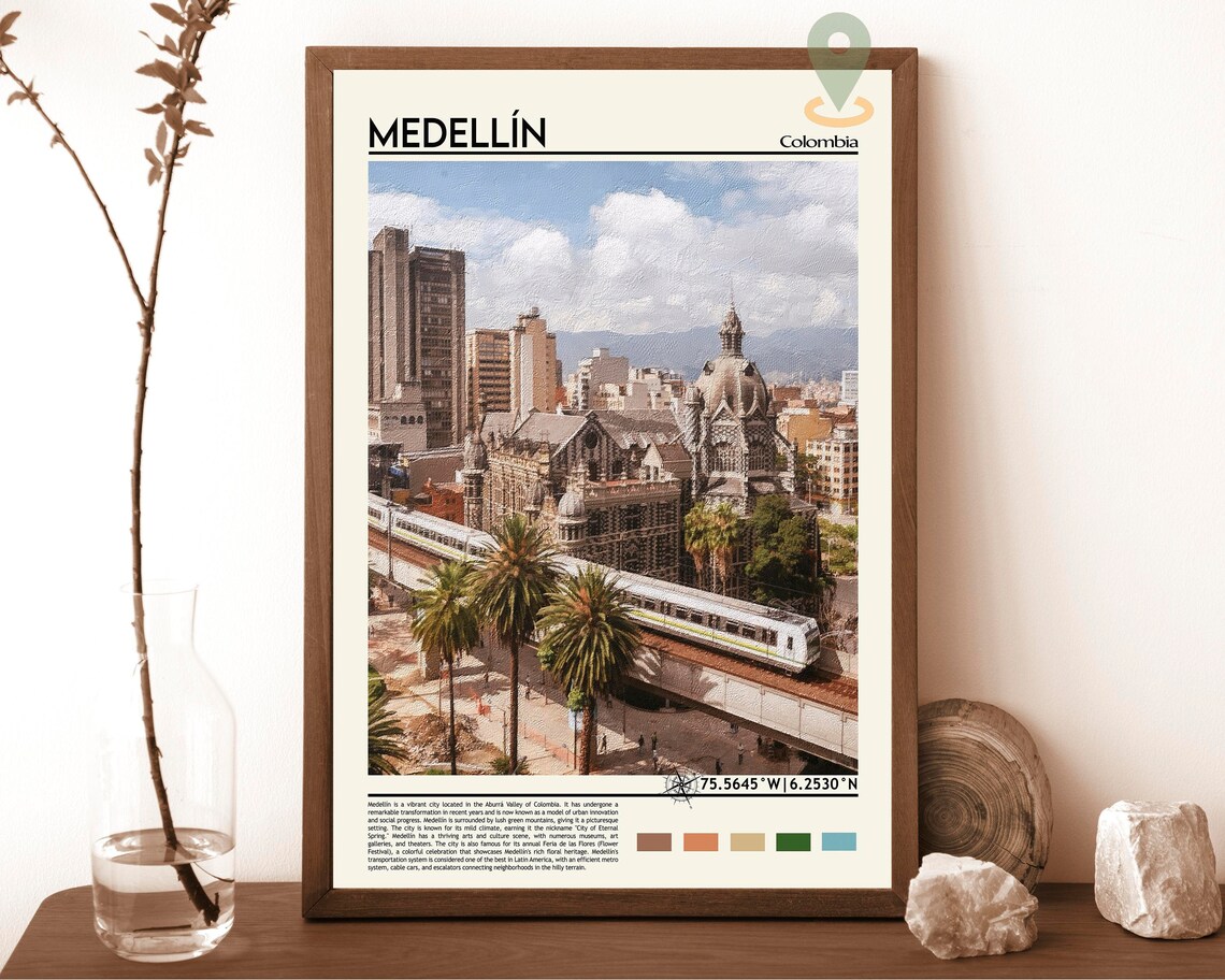 Medellin Colombia Metro Skyline Landmark Cityscape Travel Poster