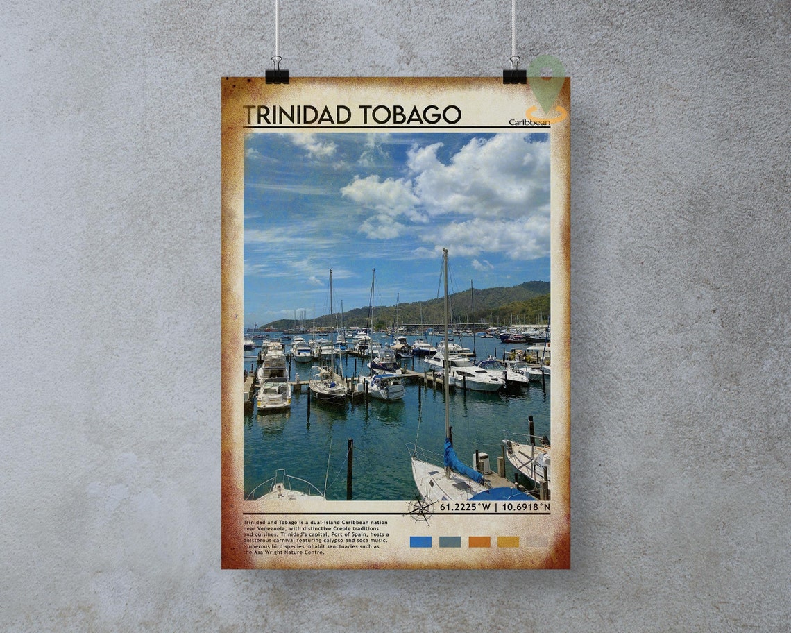 Trinidad And Tobago Print Vintage Poster Trinidad And Tobago Wall Art Trinidad And Tobago Poster Trinidad And Tobago Photo - Image 5