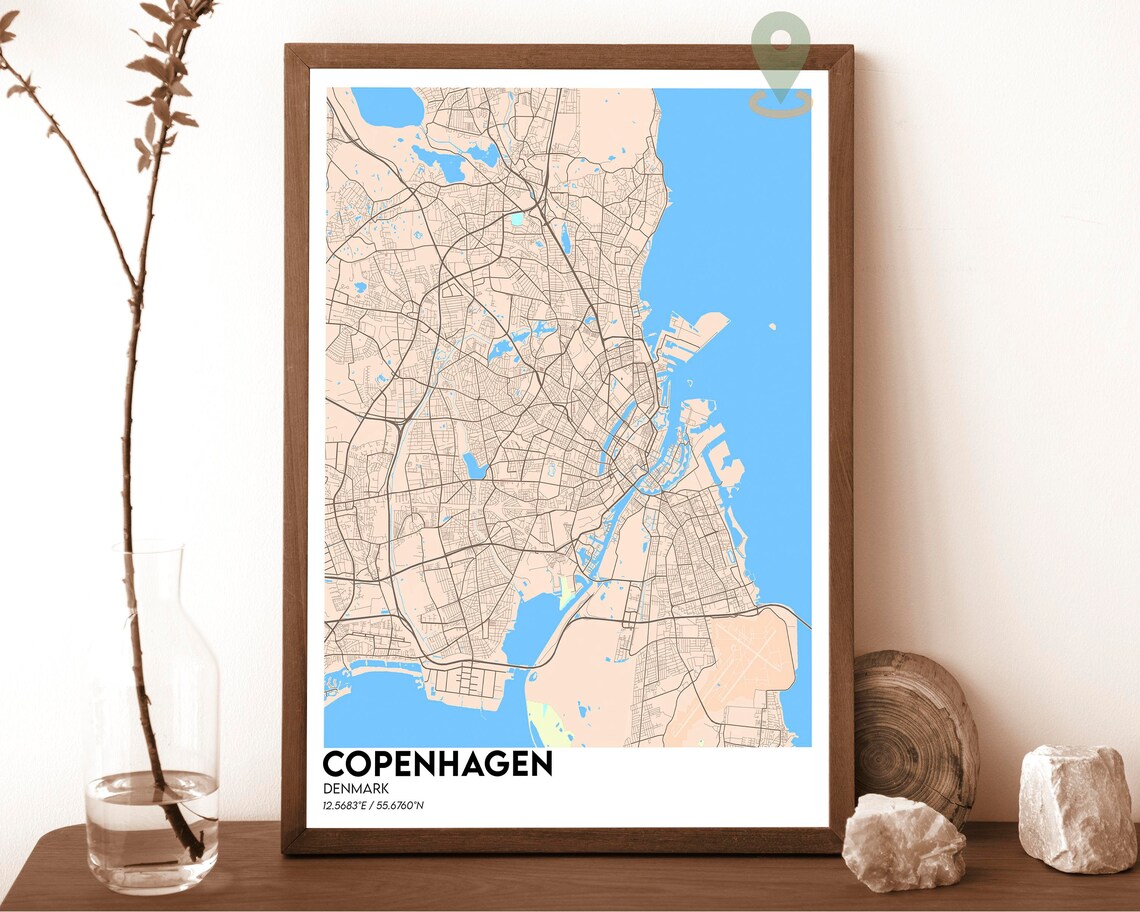 Copenhagen Denmark Street Map Orange Modern Art Print for Scandinavian Homes - Image 2