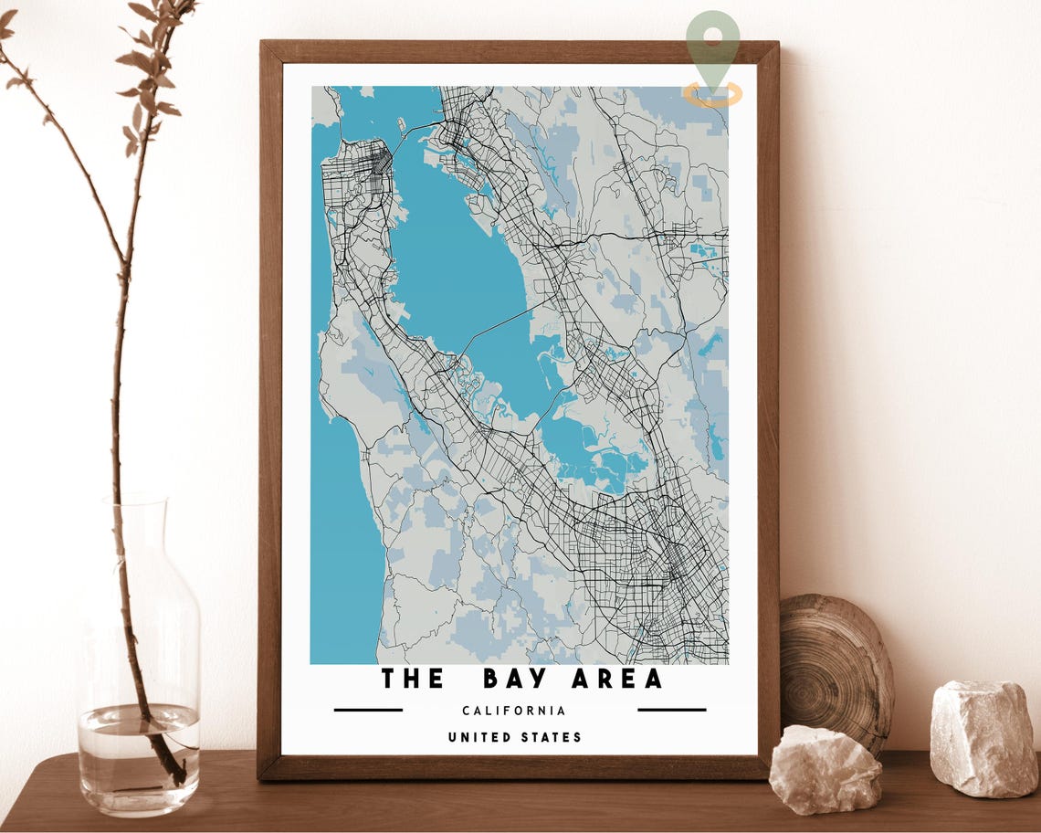 The Bay Area California City Map Art Poster Navy Green Decor - Image 6