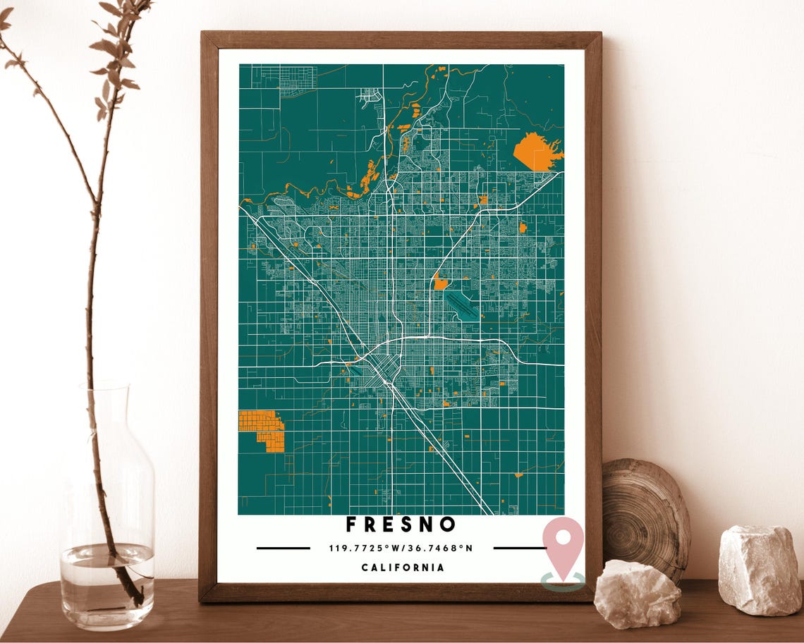 Fresno California White Red Minimal City Street Map Art Poster - Image 5