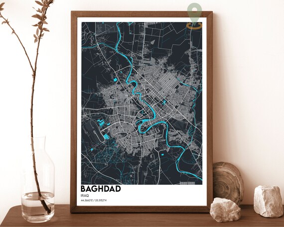 Baghdad Iraq City Map Dark Tigris River Street Network Poster
