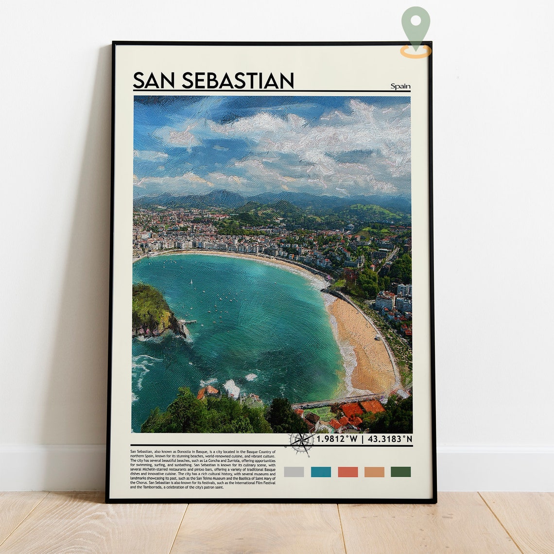 San Sebastian Spain Curved La Concha Bay Beach Travel Poster - Image 5