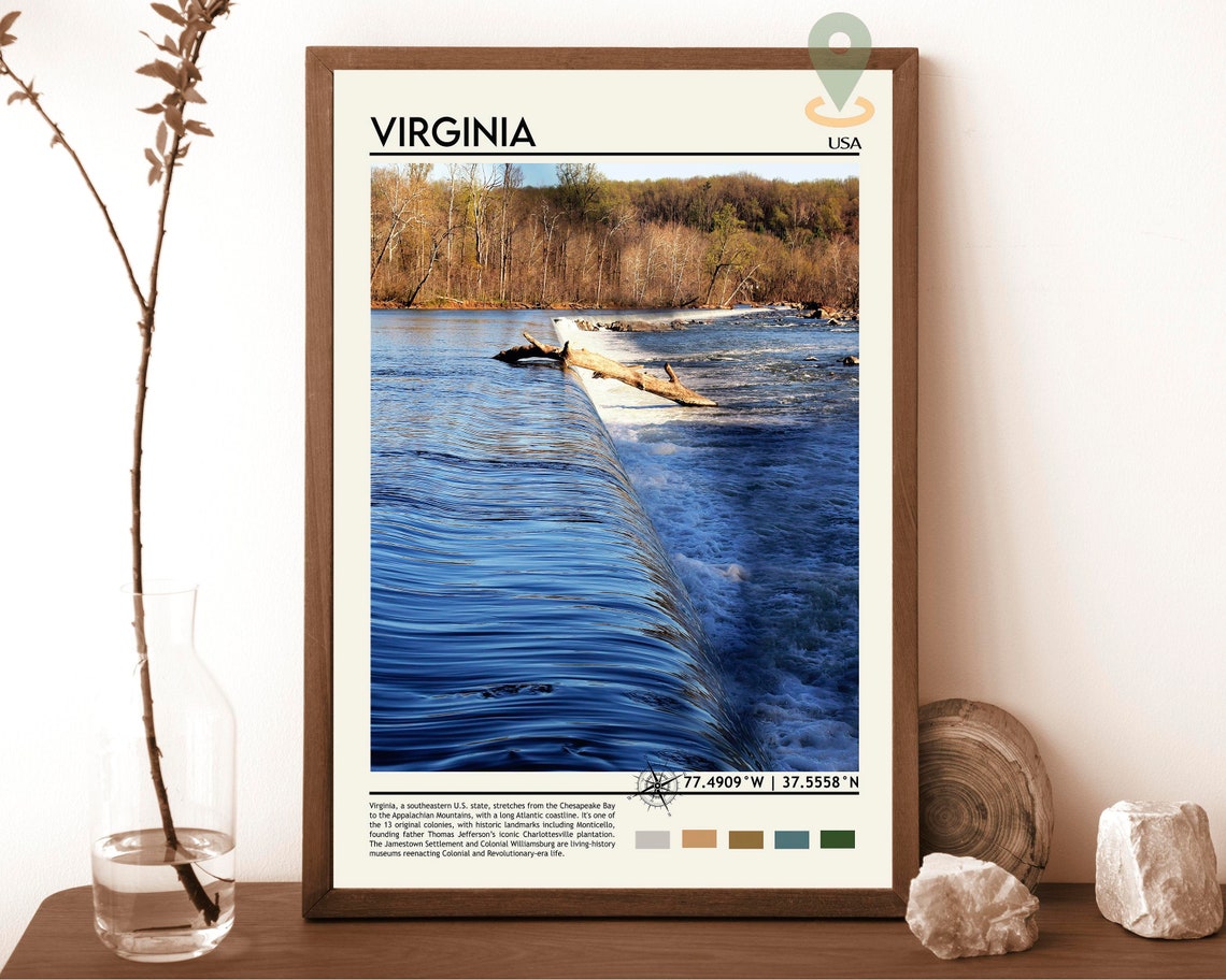 Virginia Scenic River Rapids Waterfall Dam Nature Landscape Poster