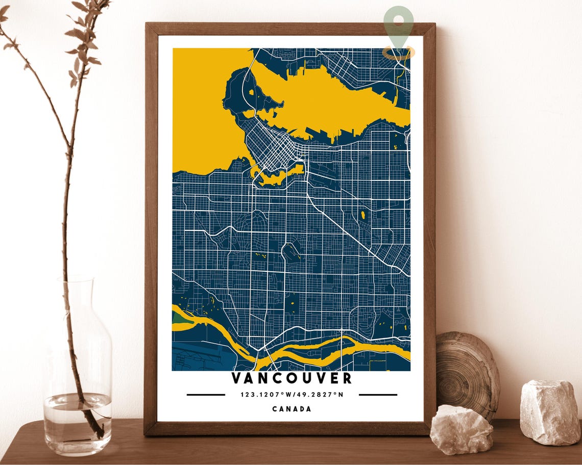 Vancouver Canada Navy Gold Street Map Bold Minimalist Wall Art