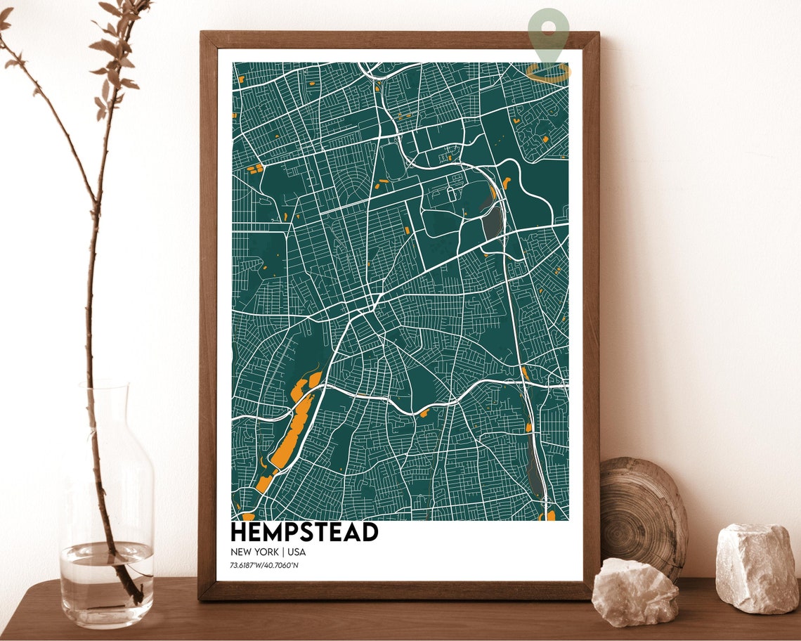 Hempstead New York Modern Street Map Navy Yellow Minimalist Poster - Image 5
