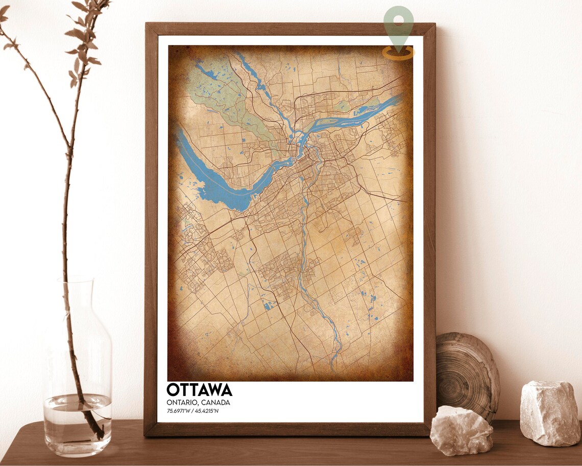 Ottawa Ontario Canada Dark Cyan River Street Map Capital Art Poster - Image 2