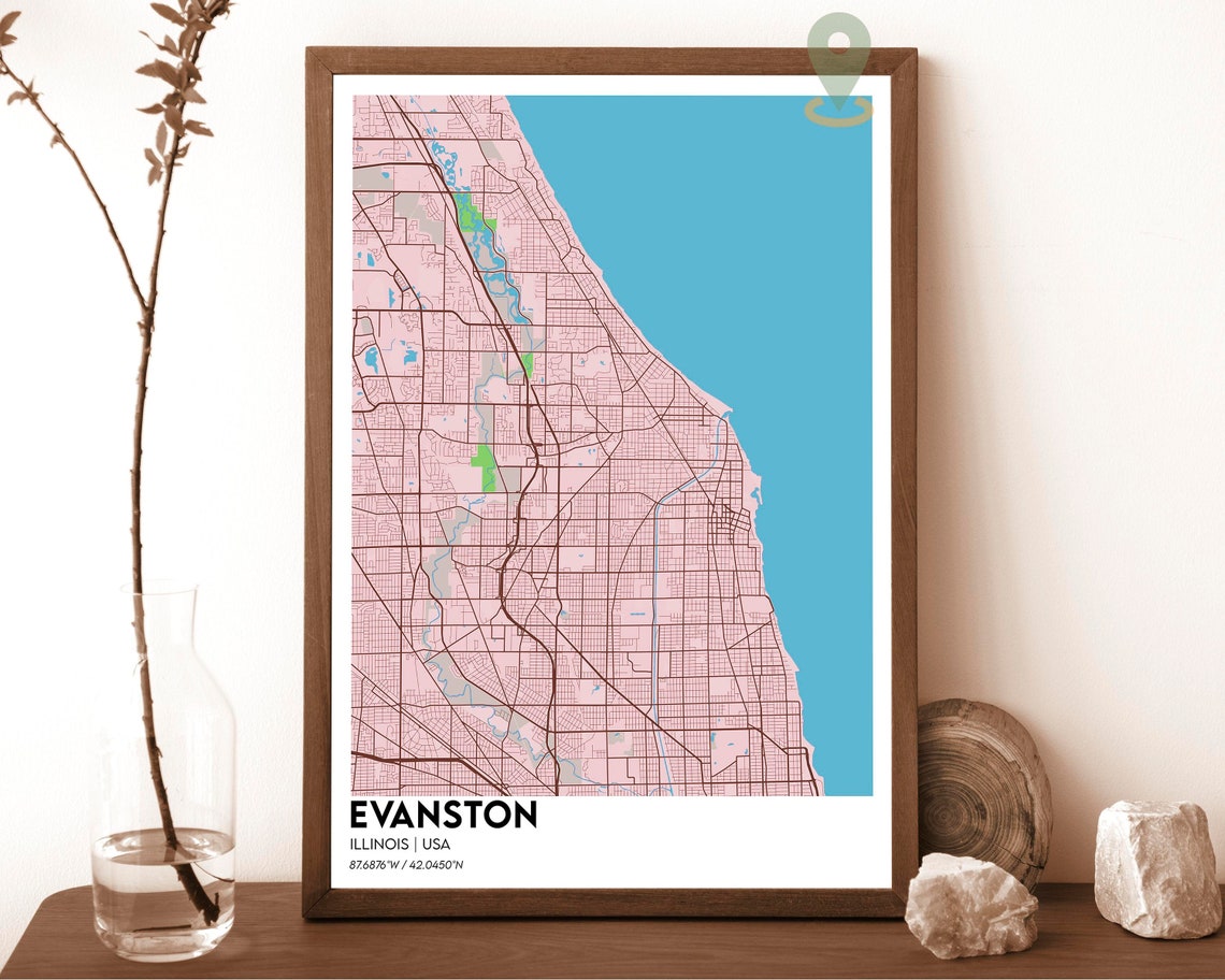 Evanston Illinois Purple Teal Street Map Lakefront Art Poster - Image 5