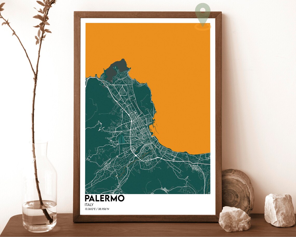 Palermo Italy Red Modern Minimalist City Map Street Grid Poster - Image 5
