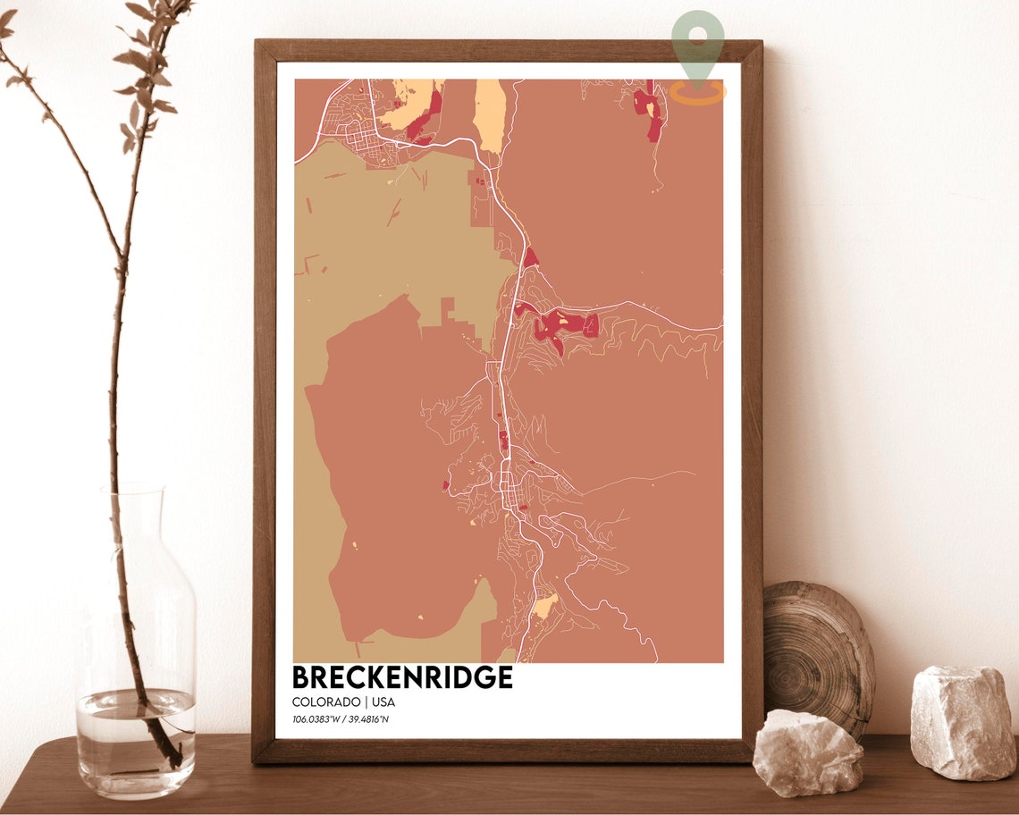 Breckenridge Colorado Green Yellow Mountain Map Design Poster - Image 3