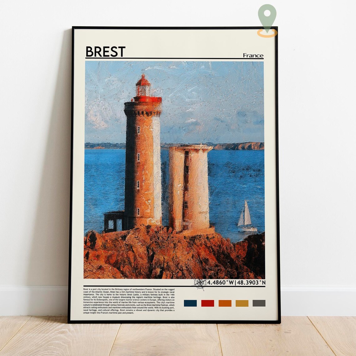 Brest France Lighthouse Coastal Cliffs Sailboat Travel Poster - Image 2