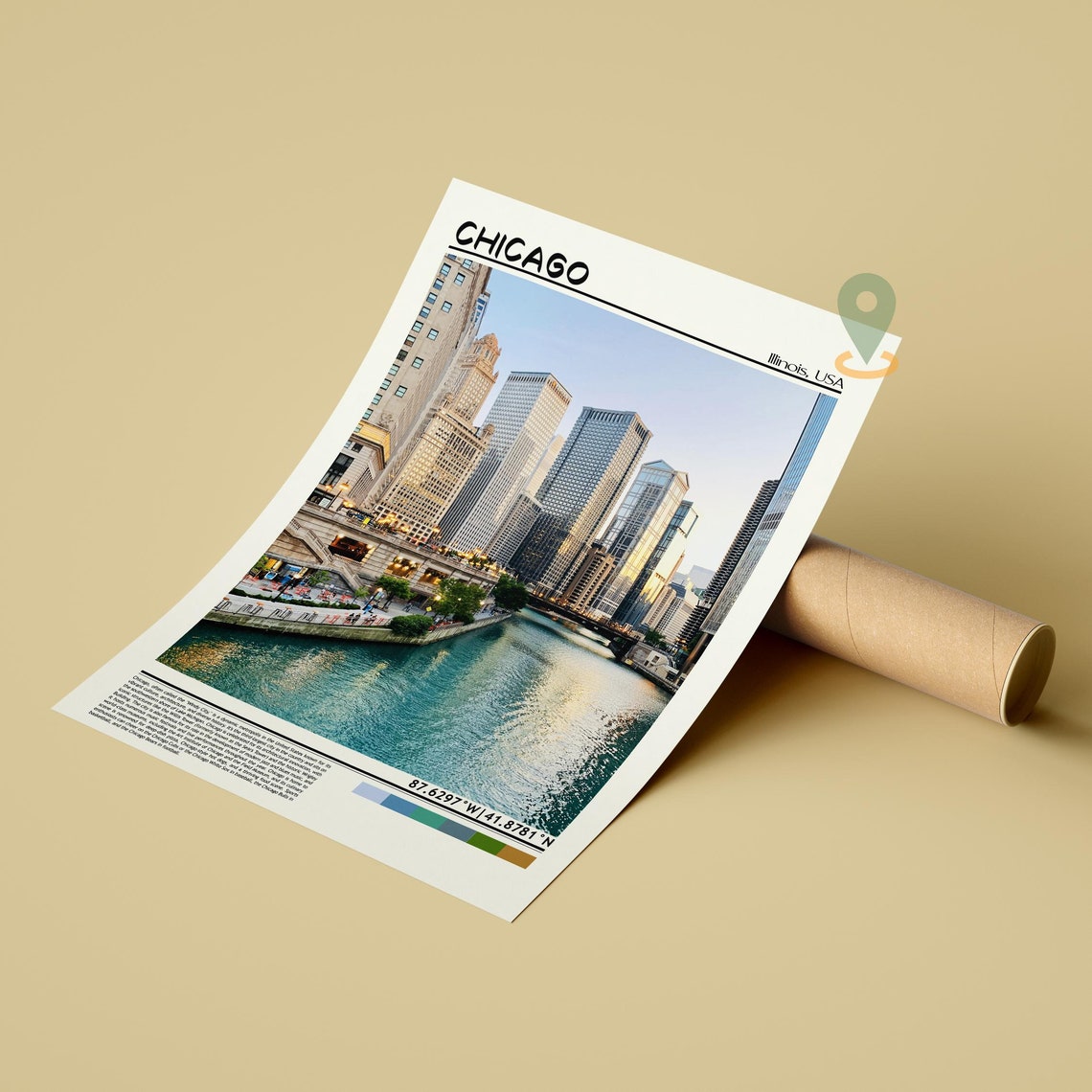 Chicago Illinois River Skyline Downtown Sunset Travel Poster - Image 4