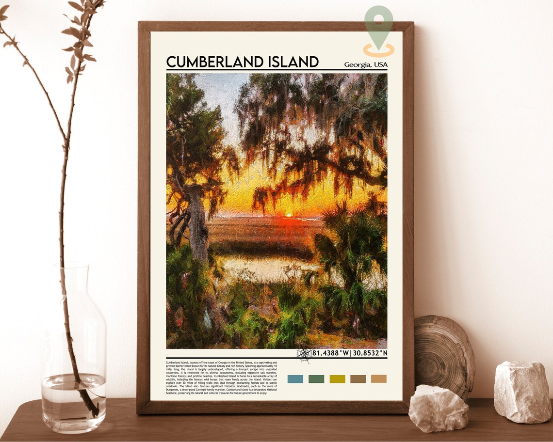 Cumberland Island Georgia Sunset Live Oaks Spanish Moss Travel Poster