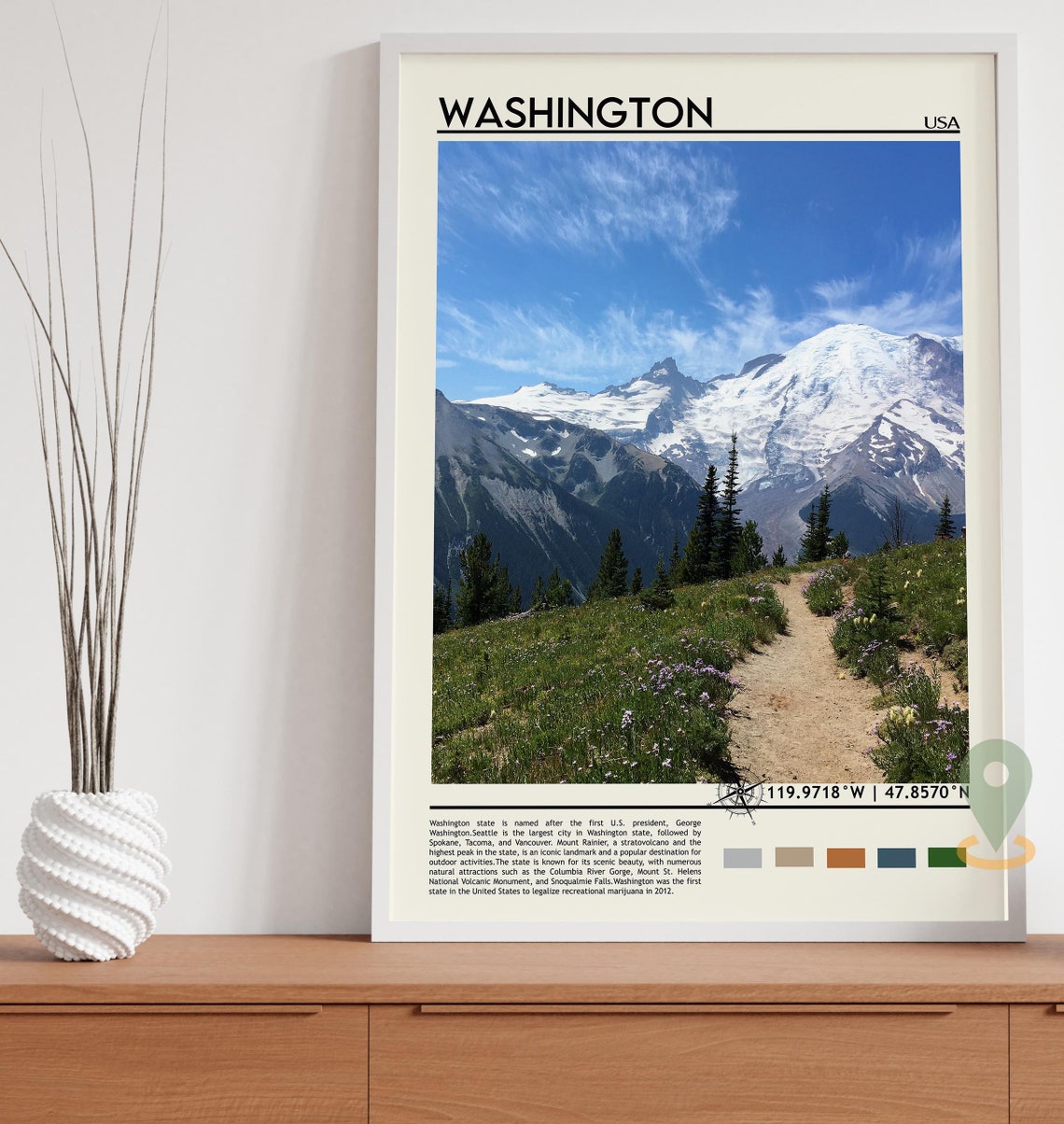 Washington Mount Rainier Wildflower Trail Vintage Travel Poster - Image 3