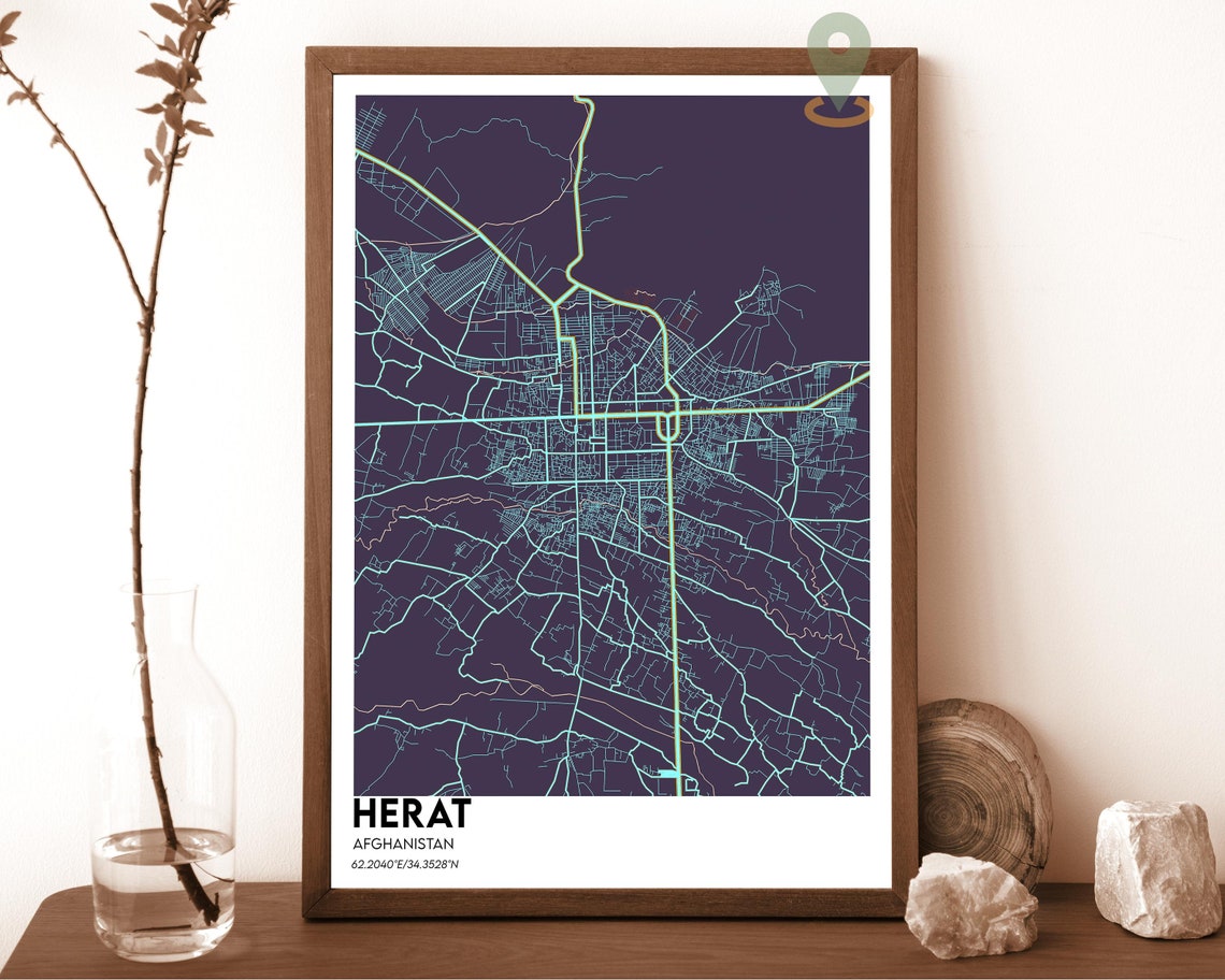 Herat Afghanistan Modern City Map Teal White Minimalist Poster - Image 2