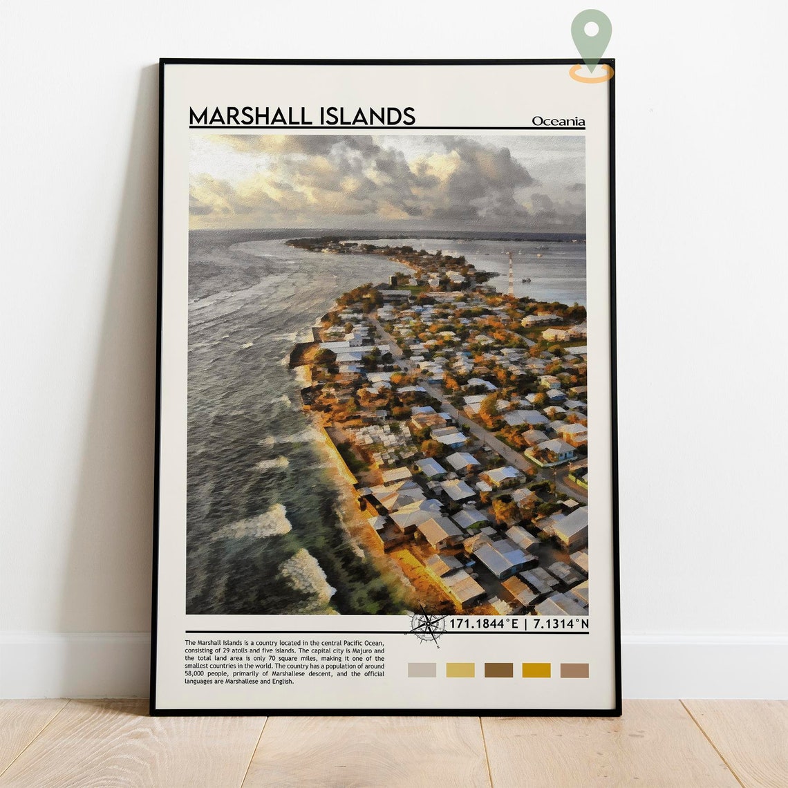 Marshall Islands Oceania Coastal Town Aerial Pacific Travel Poster - Image 5