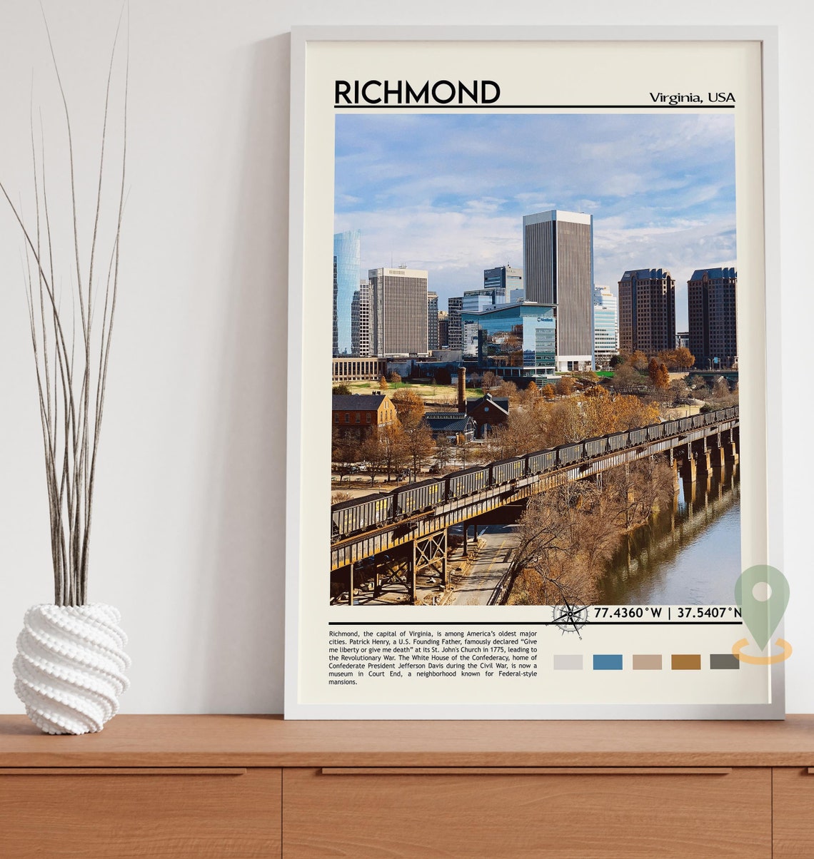 Richmond Virginia USA Downtown Skyline Train Bridge Travel Poster - Image 5