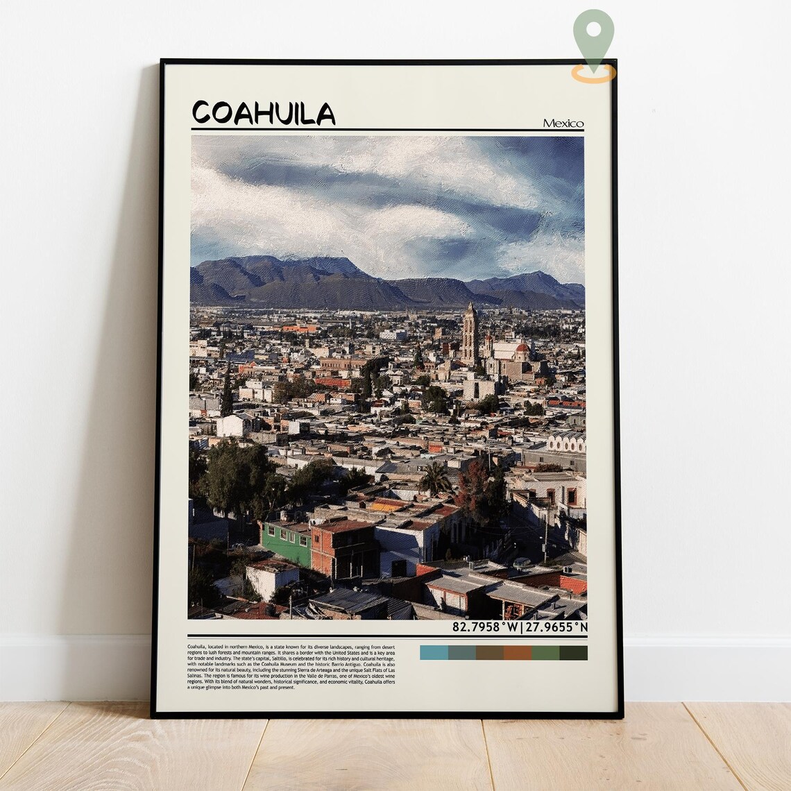 Coahuila Mexico Colonial City Skyline Mountain View Travel Print - Image 4