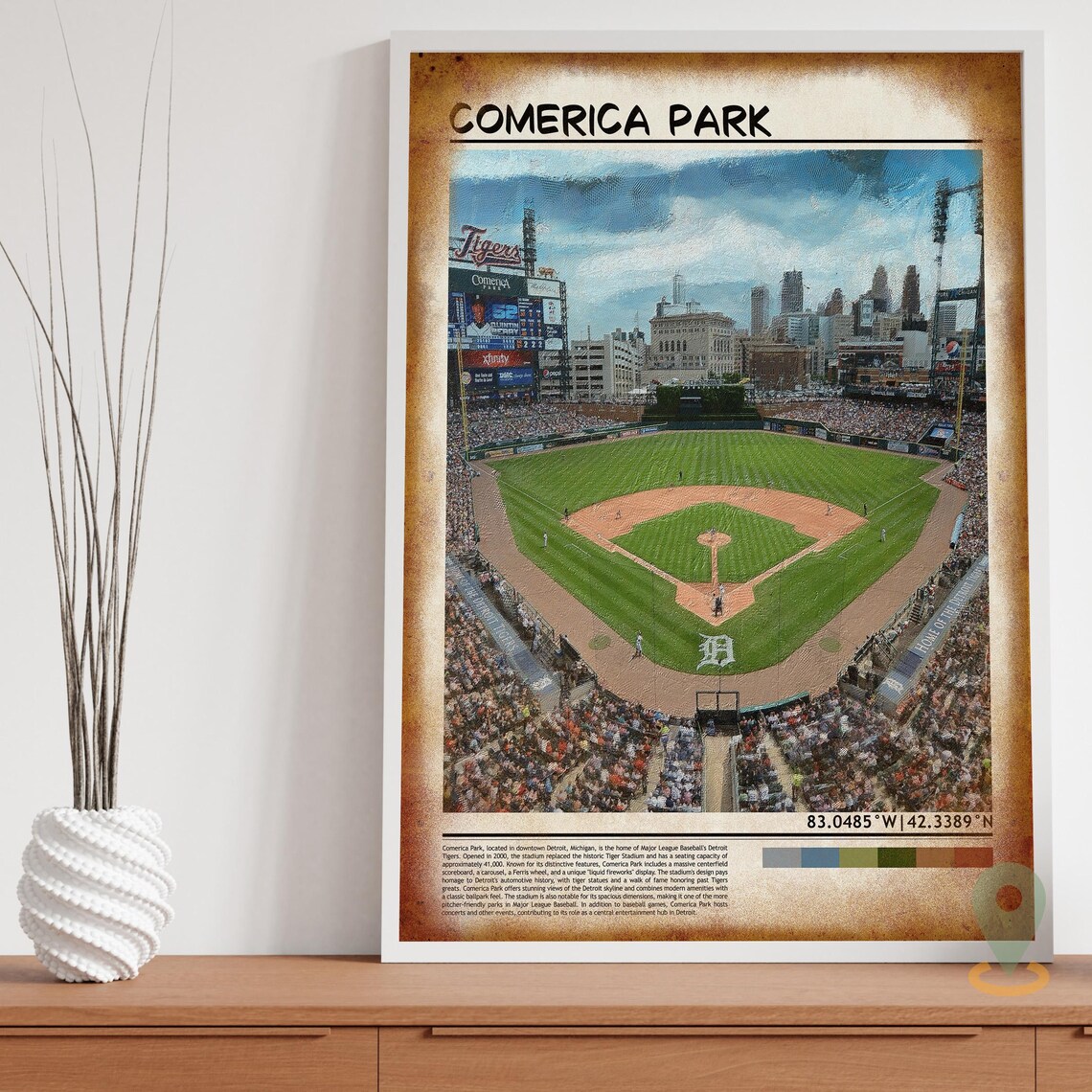 Comerica Park Detroit Tigers Baseball Stadium Watercolor Travel Poster - Image 3