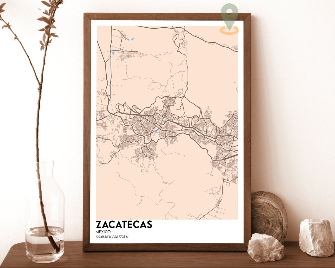 Zacatecas Mexico Bold Midnight Black Modern City Map Art Poster - Image 3