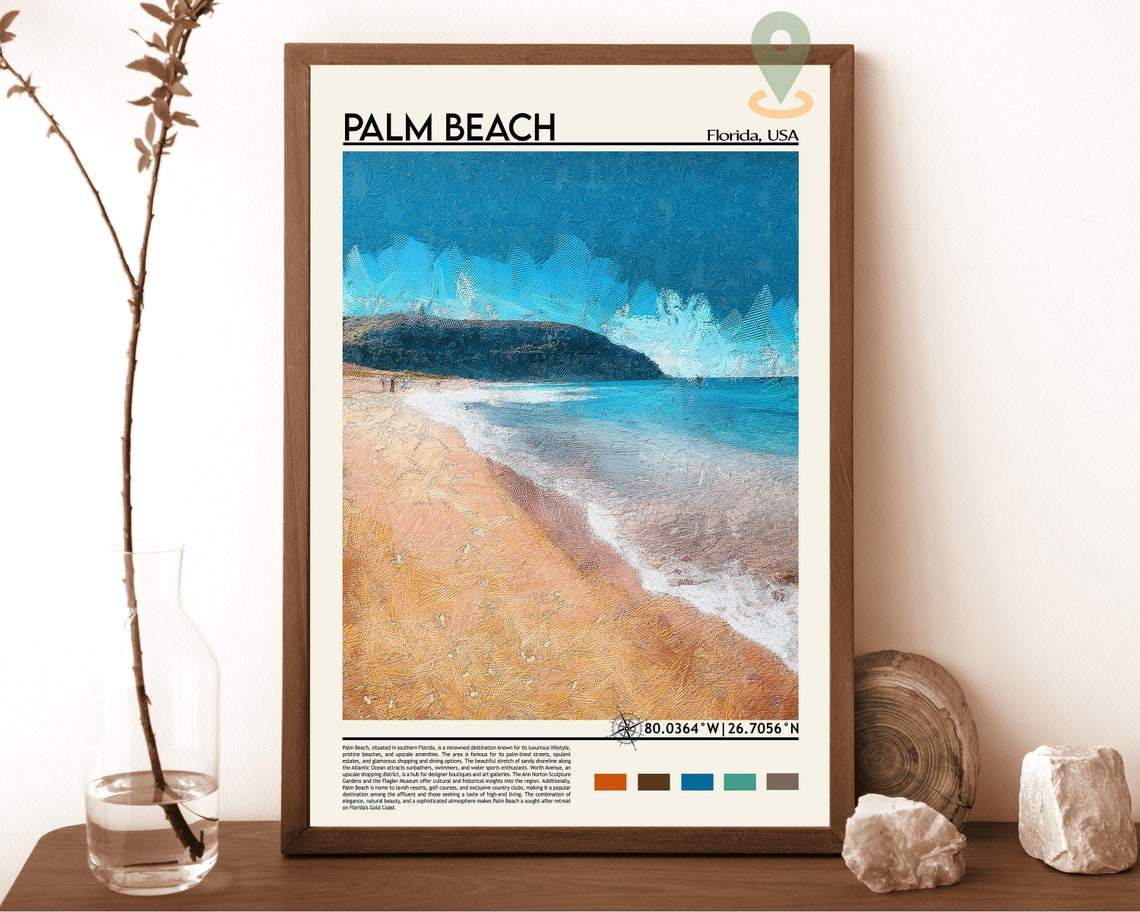 Palm Beach Florida Sandy Shoreline Atlantic Ocean Coordinate Poster