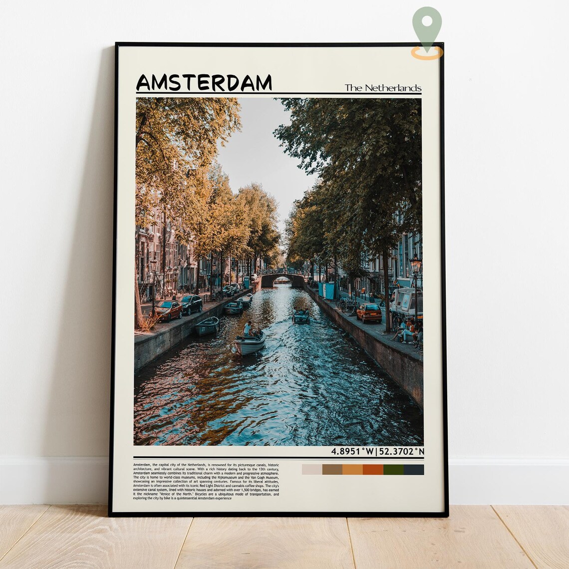 Amsterdam Netherlands Golden Canal Boats Cityscape Travel Poster - Image 2