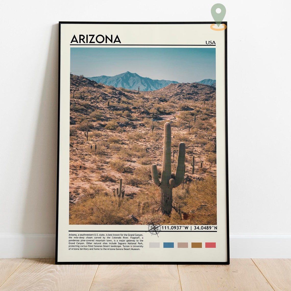 Arizona Saguaro Desert Cactus Mountain Landscape USA Travel Poster - Image 2