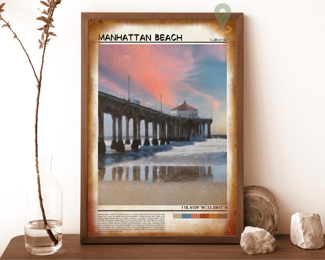 Manhattan Beach California Sunset Pier Painterly Beach Art Poster - Image 6