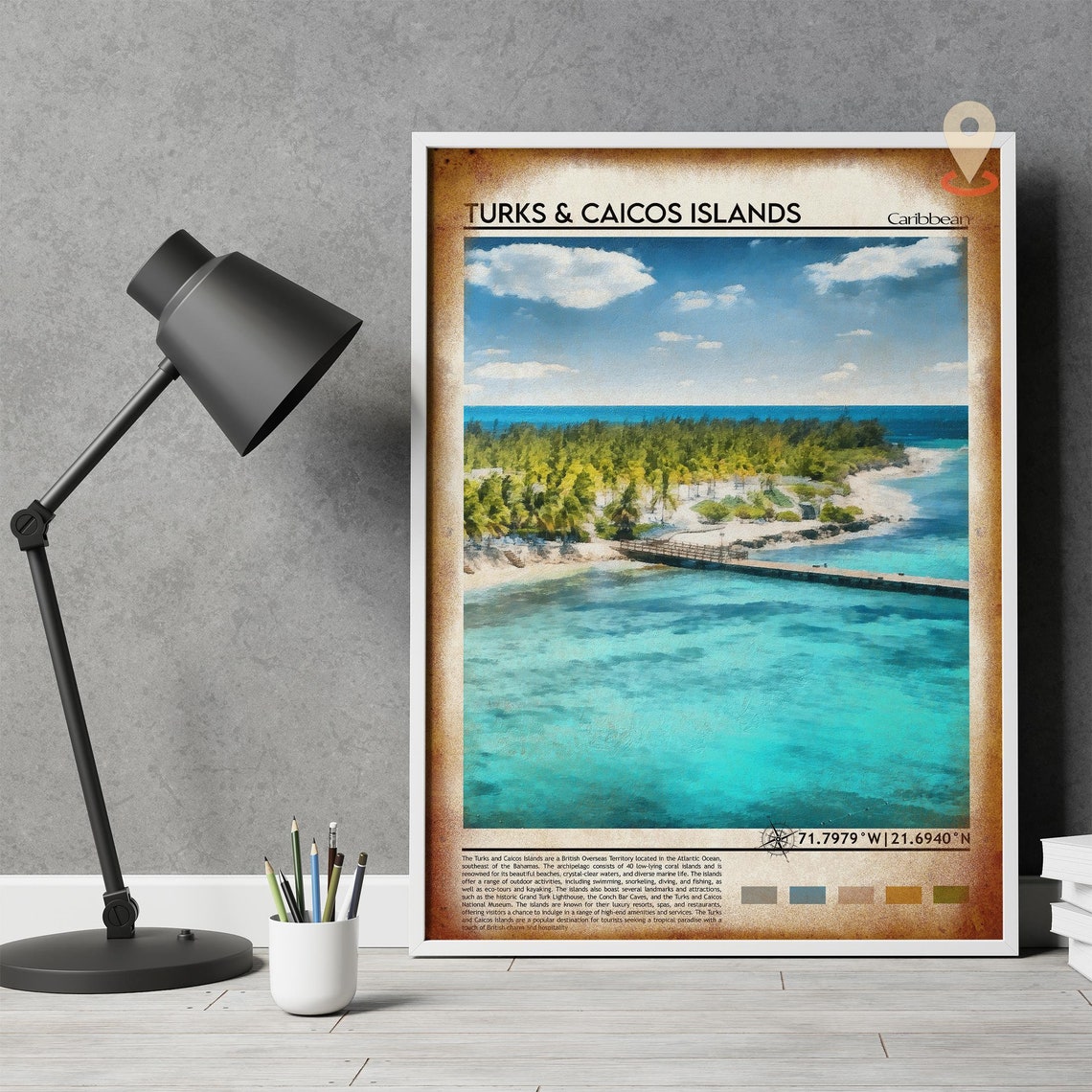 Turks and Caicos Islands Turquoise Aerial Beach Travel Poster - Image 4