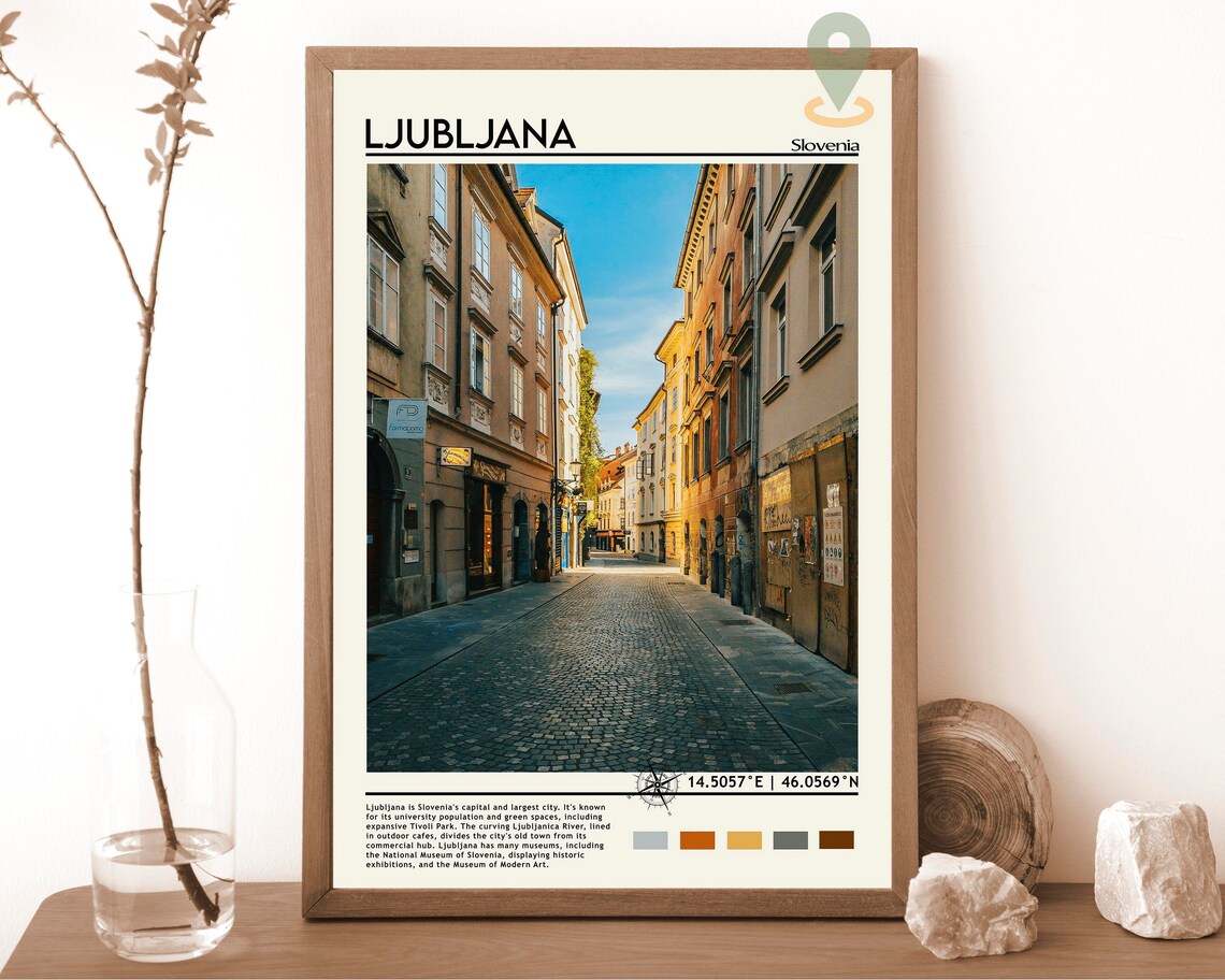 Ljubljana Slovenia Old Town Cobblestone Street Scene Travel Print