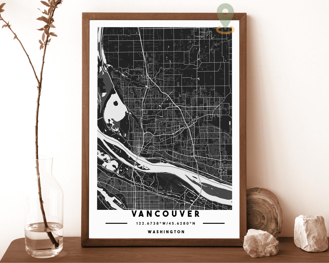 Vancouver Washington Navy Gold Street Map Bold Minimalist Wall Art - Image 2