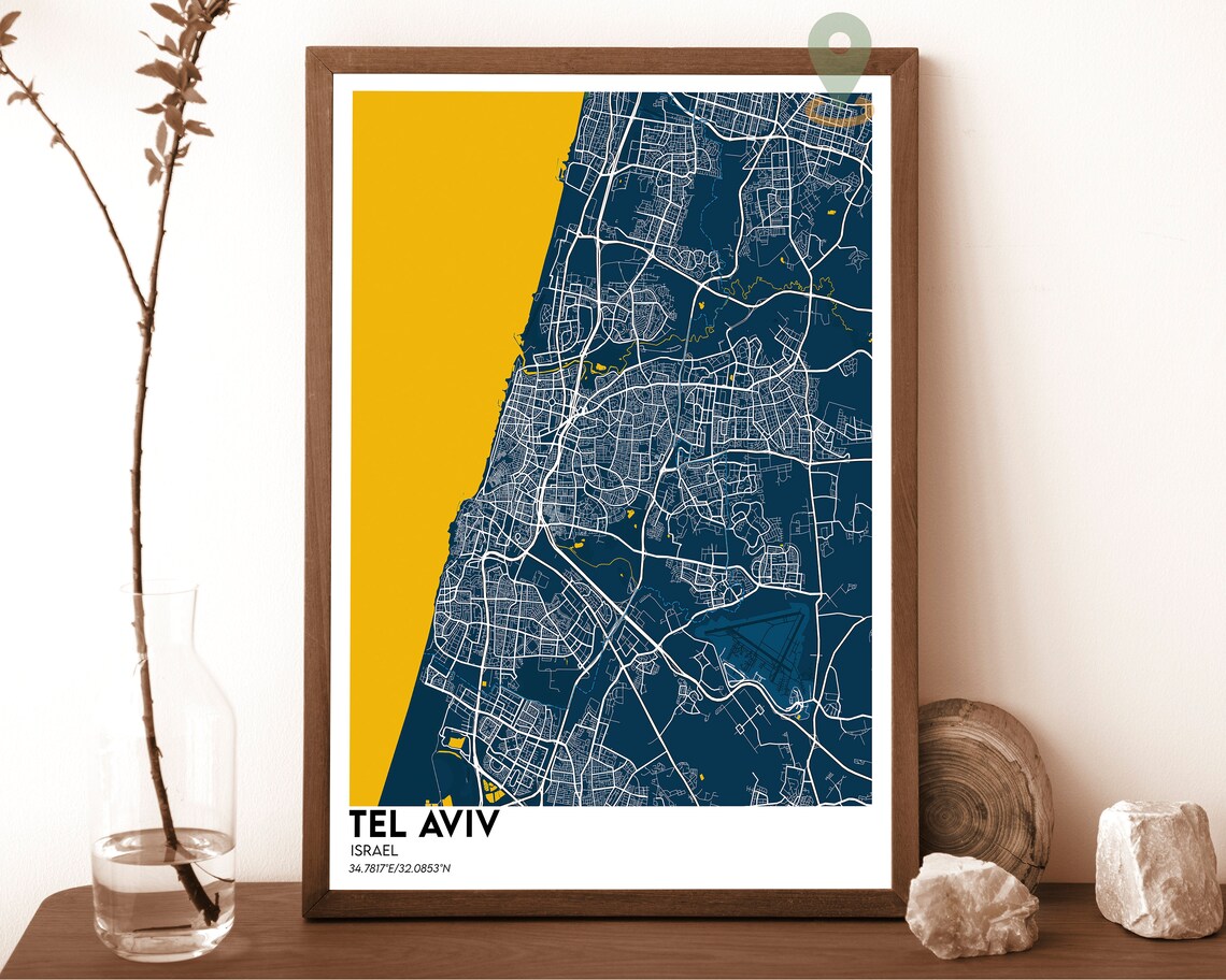 Tel Aviv Israel Coastal Downtown City Grid Gray Map Art Poster - Image 5
