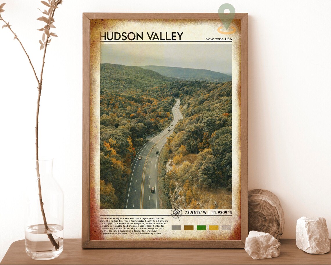 Hudson Valley New York Autumn Aerial Road Fall Foliage Travel Poster - Image 6
