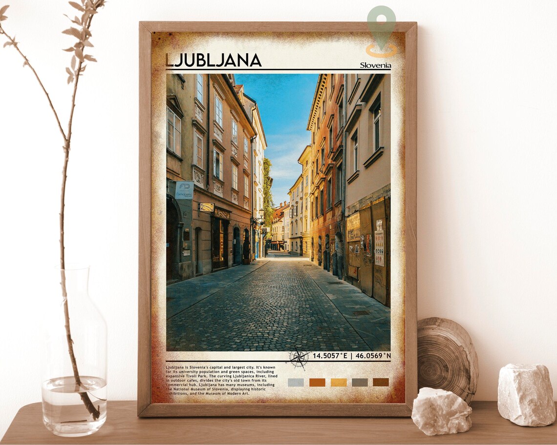 Ljubljana Slovenia Old Town Cobblestone Street Scene Travel Print - Image 6