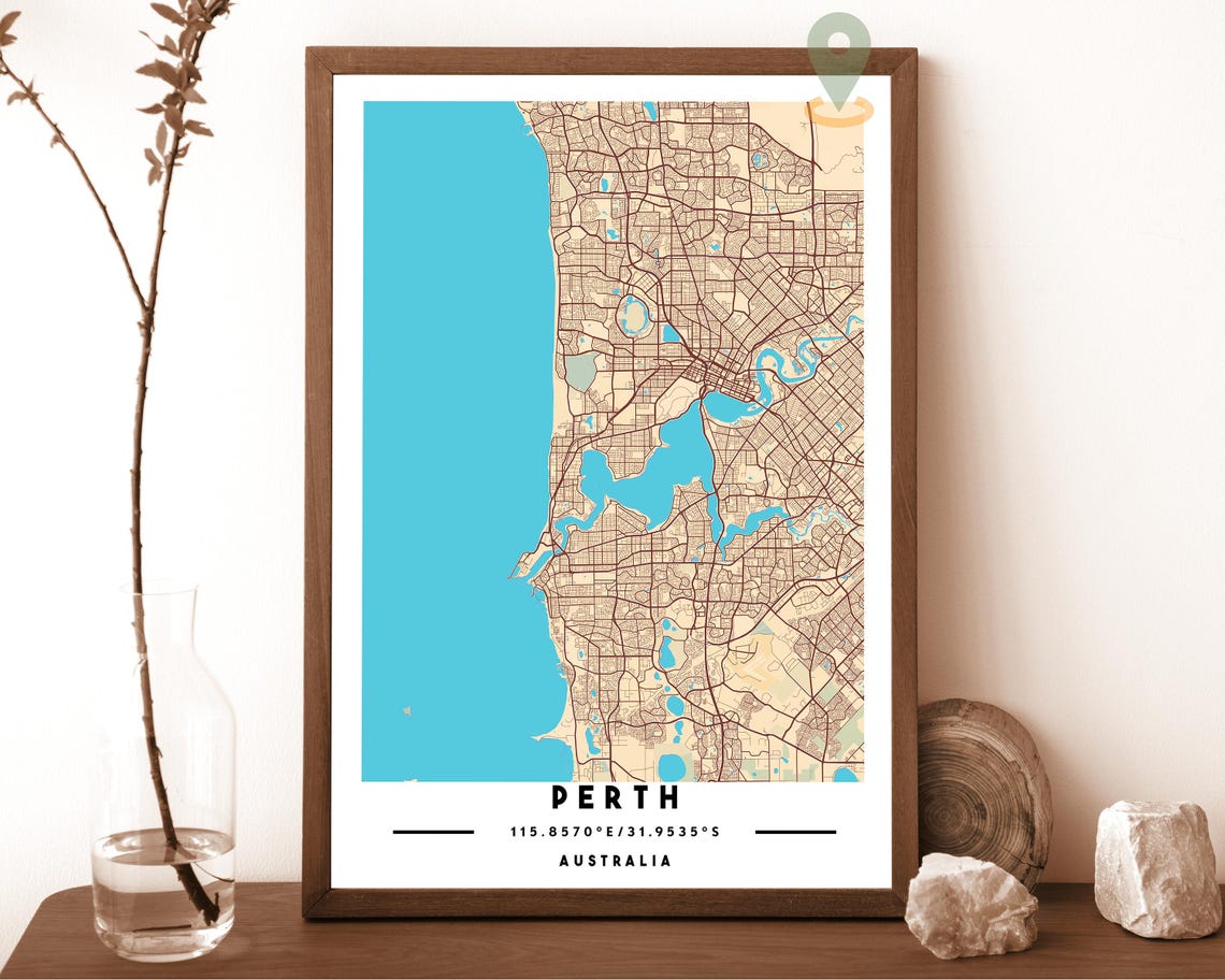 Perth Australia Sand Navy Street Map Modern Minimalist Wall Art - Image 3