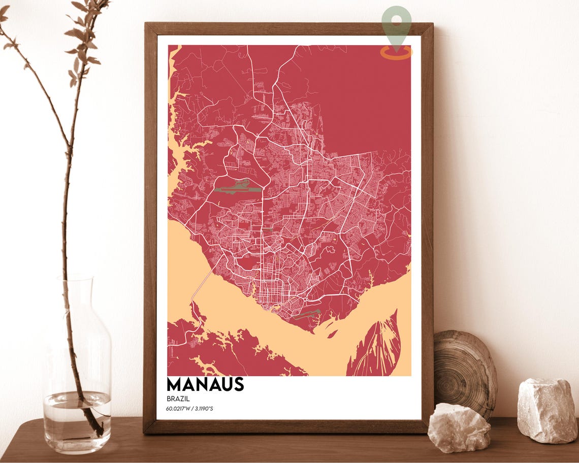Manaus Brazil Amazon City Street Map Bold Modern Travel Poster