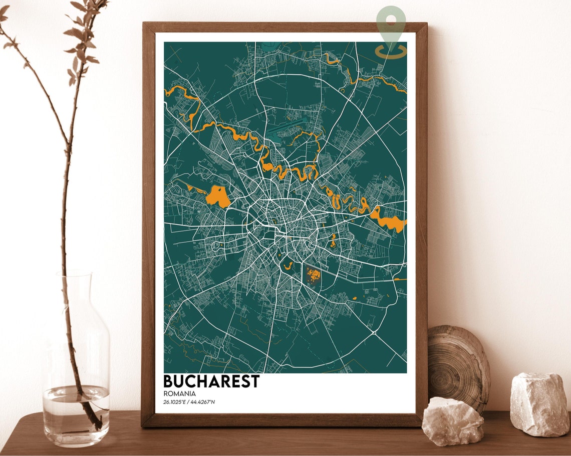 Bucharest Romania Crimson Red City Map Modern Art Decor Poster - Image 5
