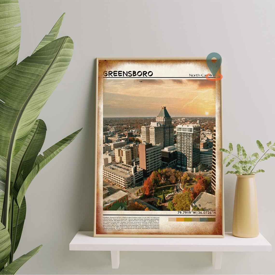 Greensboro North Carolina Sunset Skyline City Aerial View Poster - Image 5