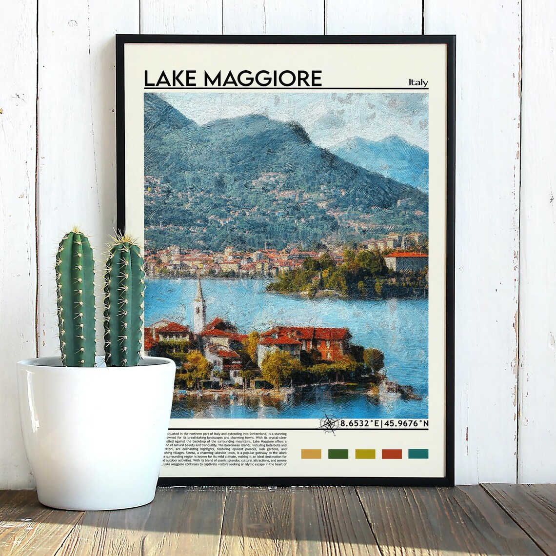 Lake Maggiore Italy Alpine Lake Village Mountains Vintage Poster - Image 3