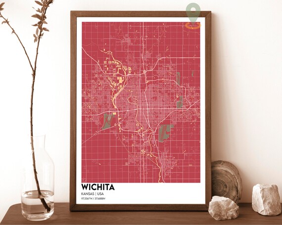 Wichita Kansas USA Bold Red Minimal City Street Map Grid Poster
