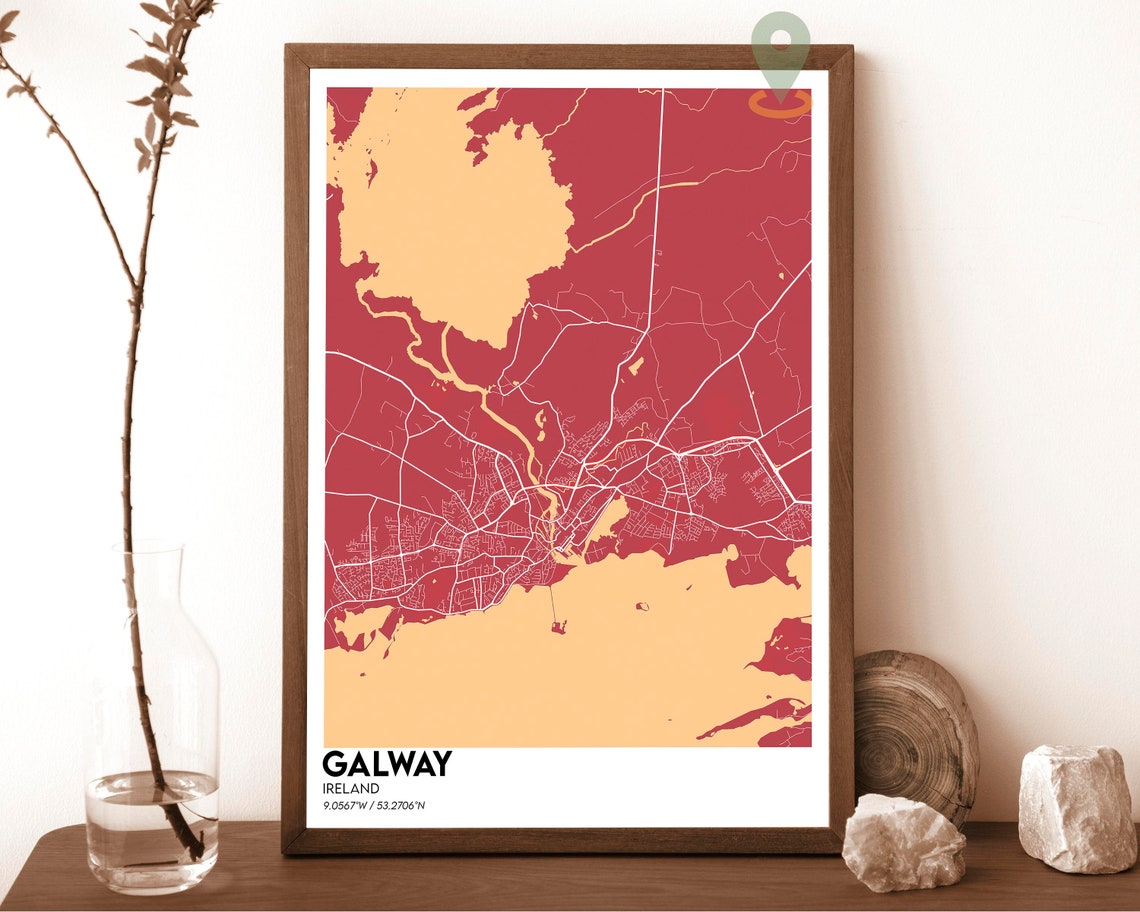 Galway Ireland Navy Yellow Land Water City Map Street Poster - Image 4
